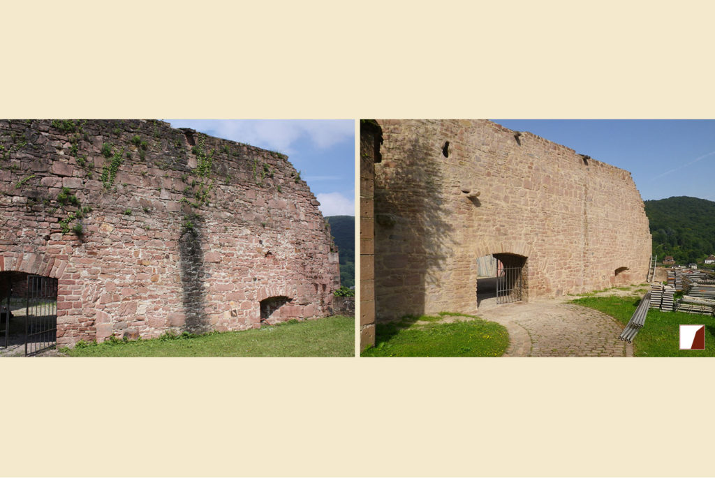 Mauern am Glockenturm, Außenansicht vor und nach den Bauarbeiten